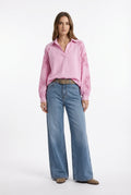 Blusa in Cotone con Inserto in Pizzo Sangallo