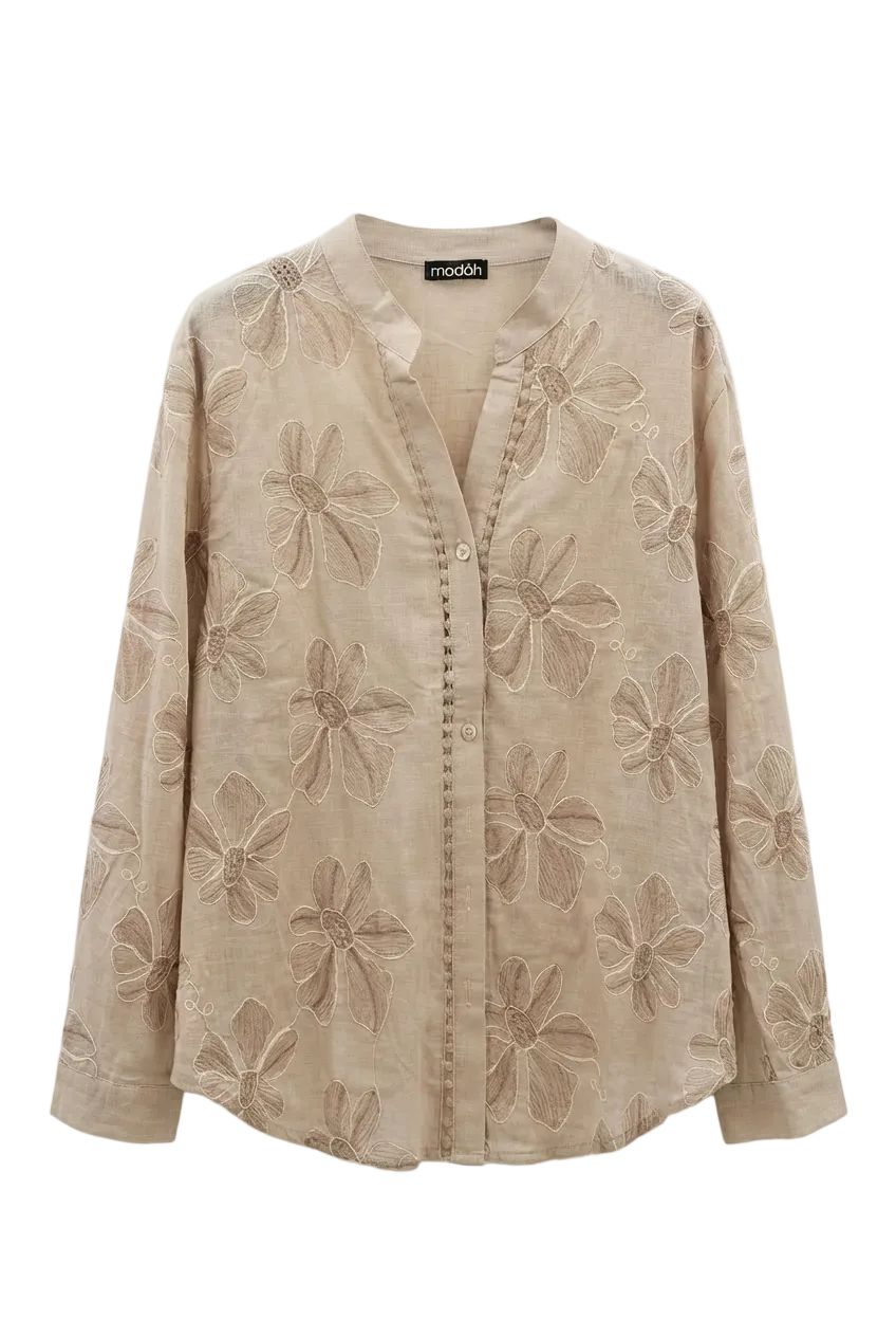 Cotton shirt with floral embroidery
