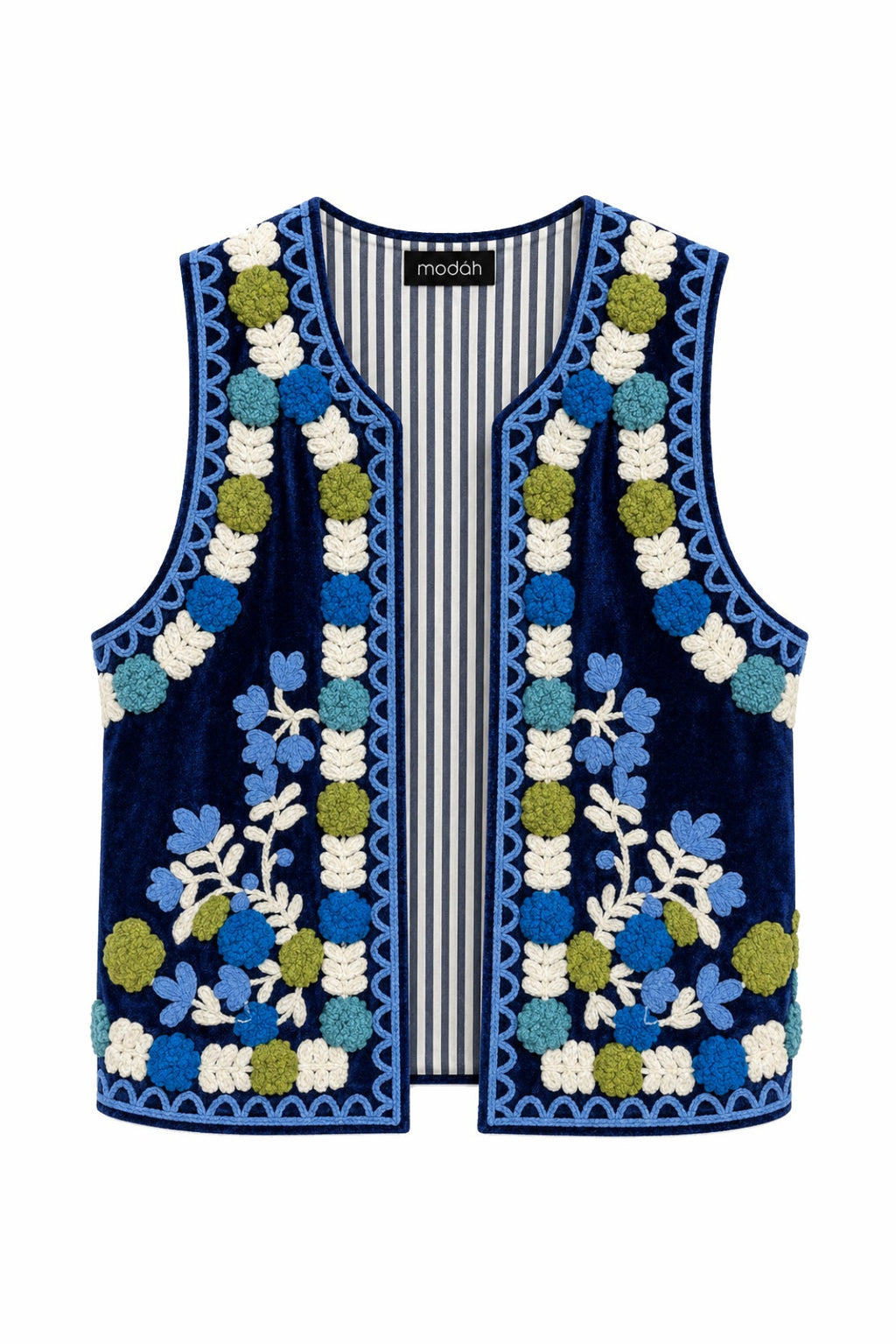 Gilet Ricamato in Stile Folk - Blu