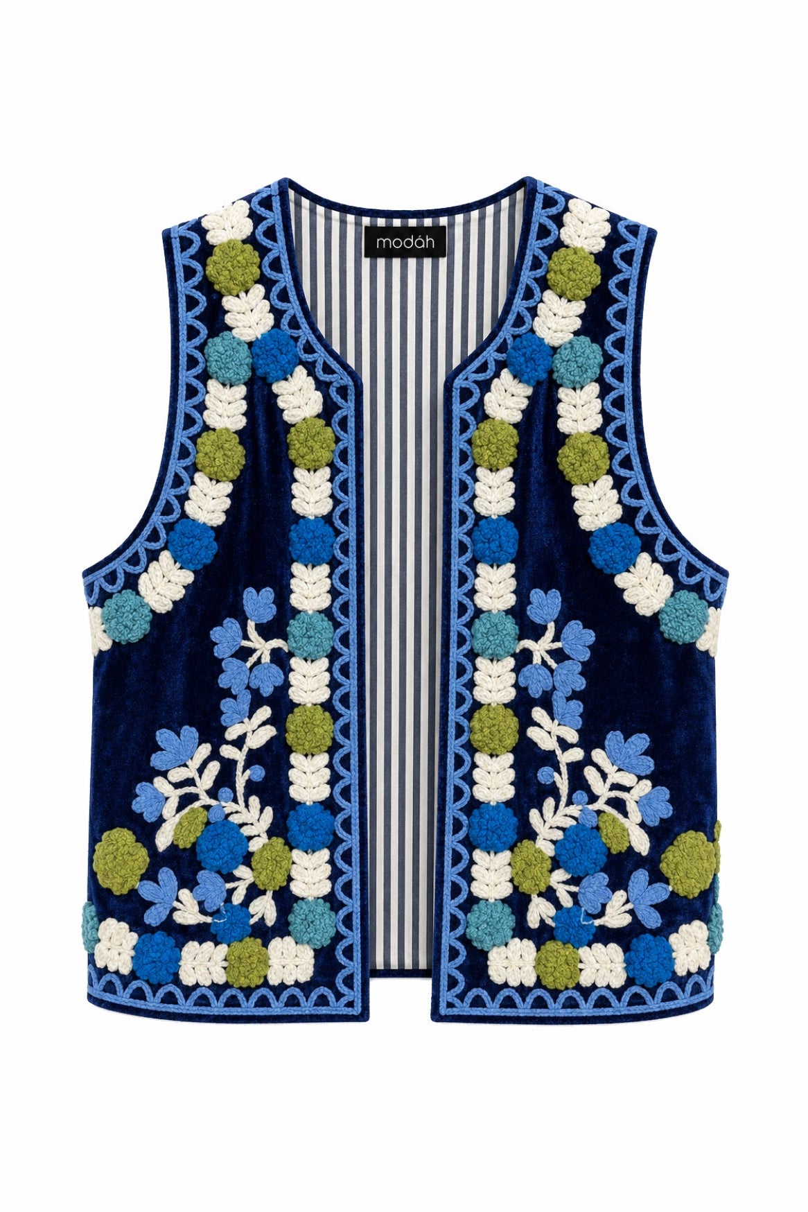 Gilet Ricamato in Stile Folk - Blu