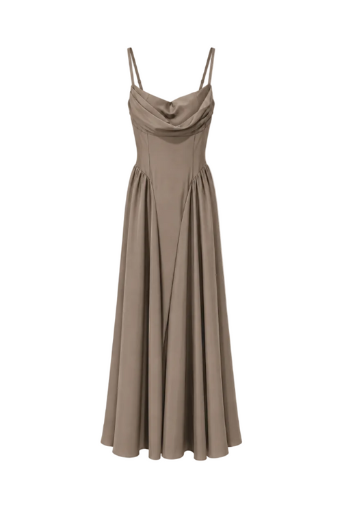 Abito Lungo Elegante Drappeggiato con Corsetto