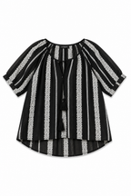 Blusa Boho-Chic a Righe e Ricami con Nappine