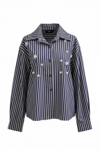 STRIPED CROP SHIRT WITH FLORAL APPLICATIONS