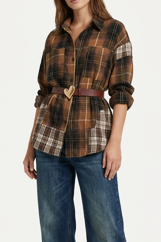 OVERSIZED CHECKED PATCHWORK SHIRT