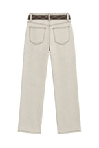 Jeans Ecrù con Cintura a Scacchi Marrone