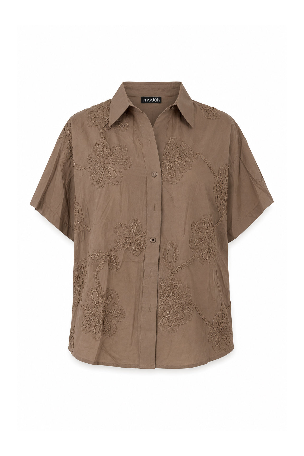 Camicia a Maniche Corte con Ricami Floreali