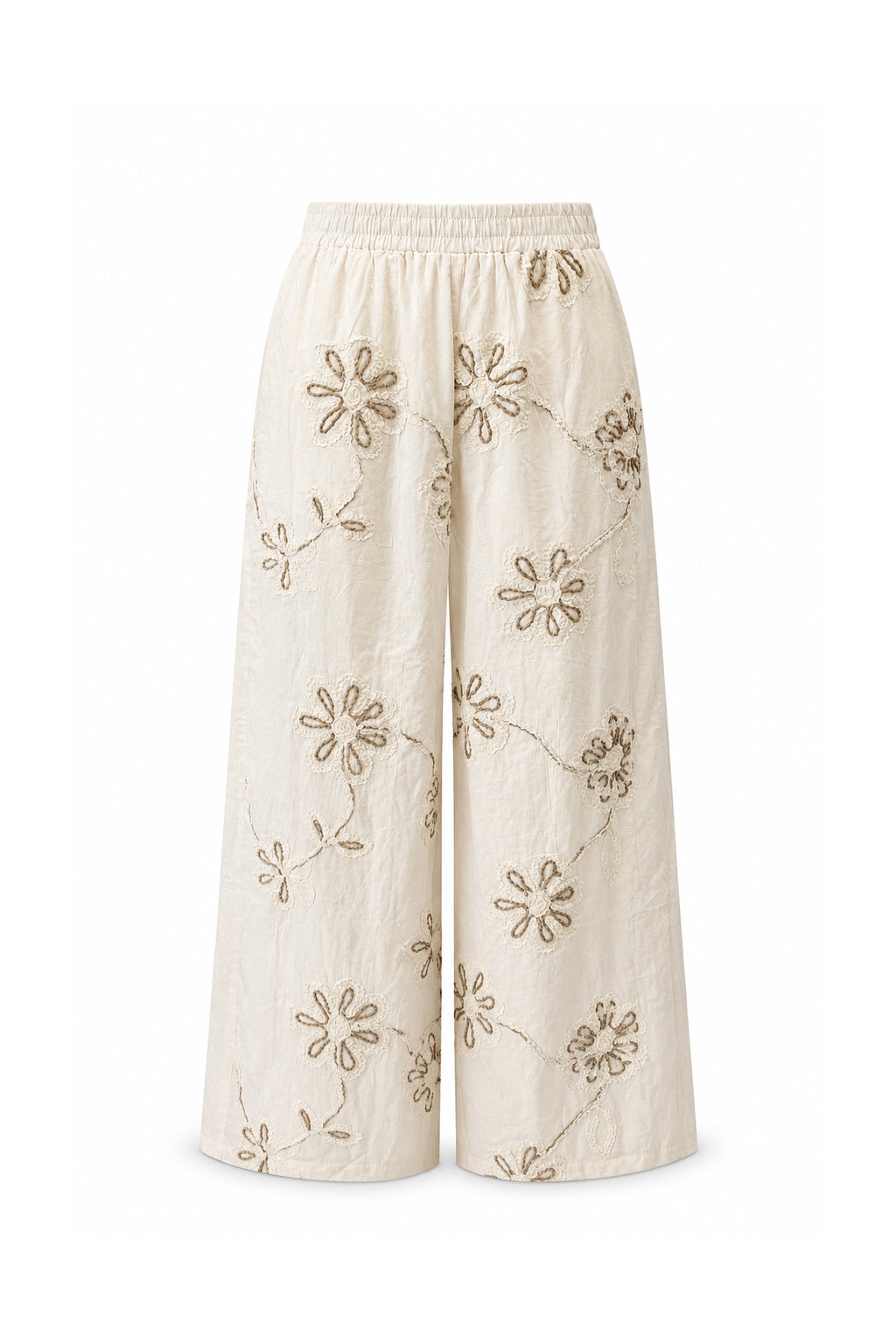 Pantalone Palazzo con Ricami Floreali