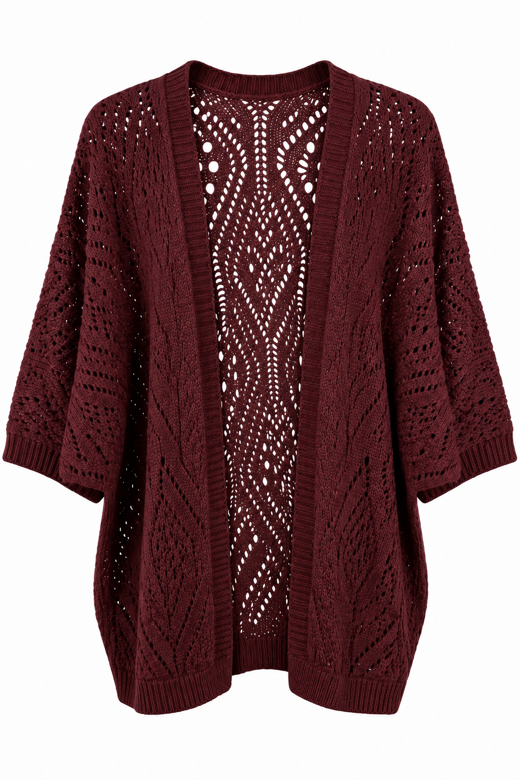 Cardigan Stile Kimono in Maglia Traforata