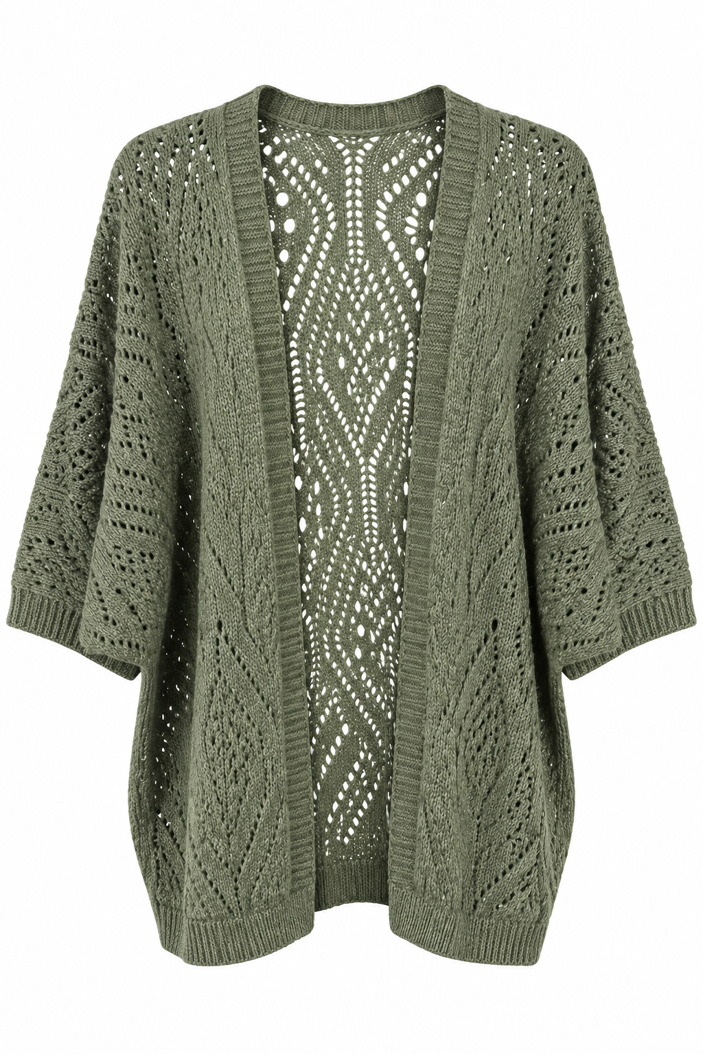 Cardigan Stile Kimono in Maglia Traforata