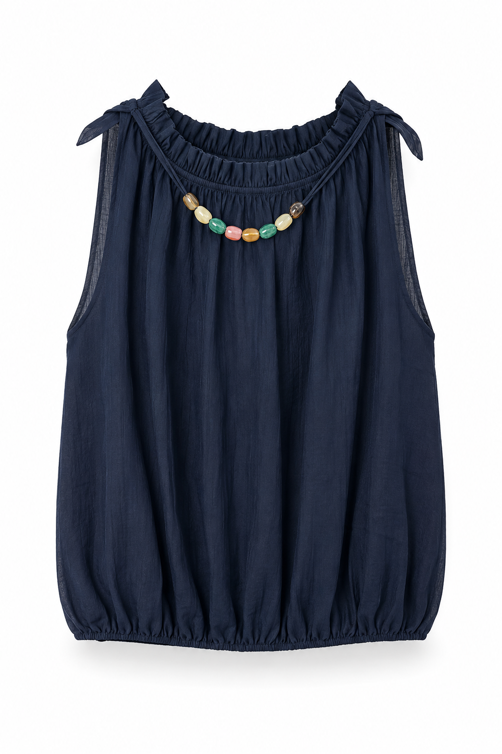 Top Smanicato Fluido con Scollo Arricciato e Dettaglio Bijoux