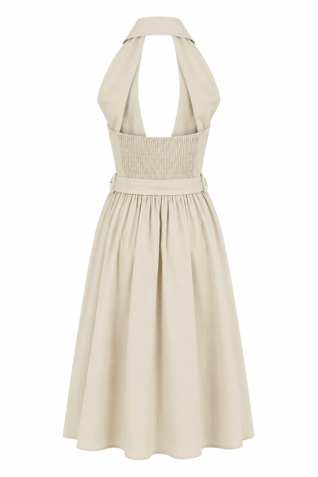 Abito Midi Halter con Colletto e Cintura
