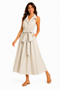 Abito Midi Halter con Colletto e Cintura