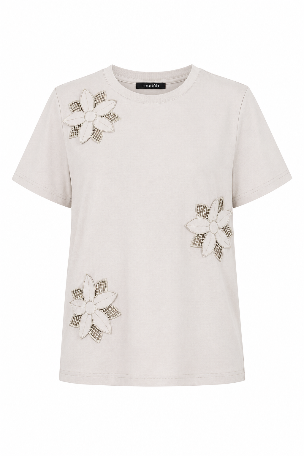 T-Shirt con Applicazioni Floreali Intagliate