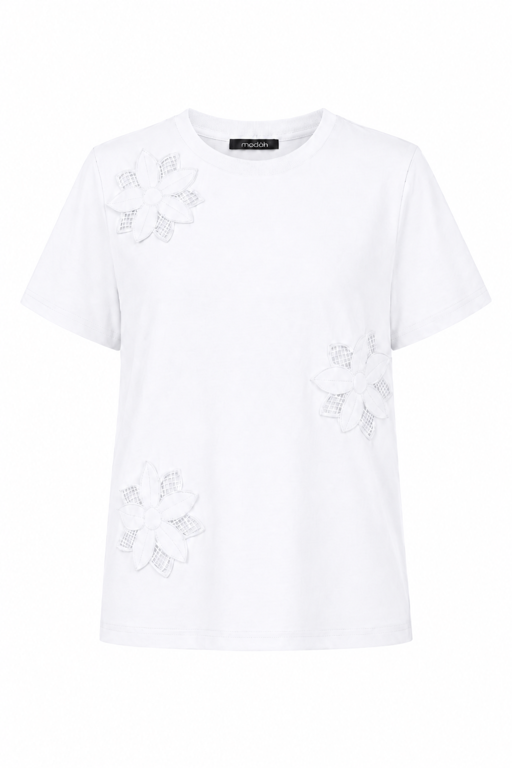 T-Shirt con Applicazioni Floreali Intagliate