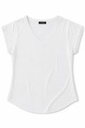T-Shirt Scollo a V con Dettagli in Pizzo