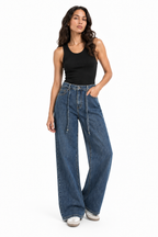 Jeans a Gamba Larga con Coulisse Integrata