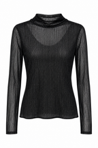 Top in Rete con Collo Alto e Glitter Nero