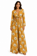 Pantalone Senape con Motivo Etnico e Fiori di Loto