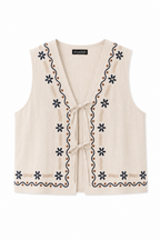 Gilet in Cotone Ricamato con Laccetti Beige