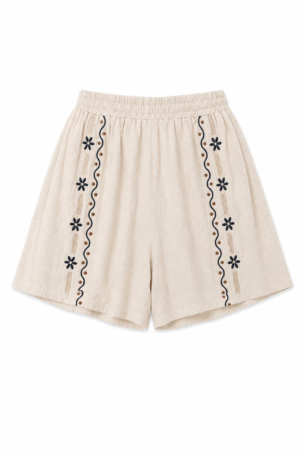 Shorts in Cotone Ricamato Beige