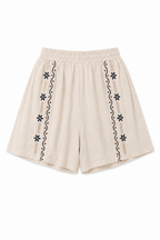 Shorts in Cotone Ricamato Beige
