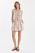 Gilet in Cotone Ricamato con Laccetti