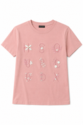 T-shirt Rosa Antico con Ricami Floreali S M