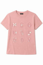 T-shirt Rosa Antico con Ricami Floreali S M