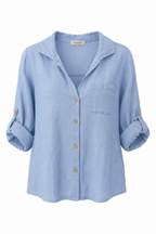 Camicia Crop in Lino con Manica Regolabile
