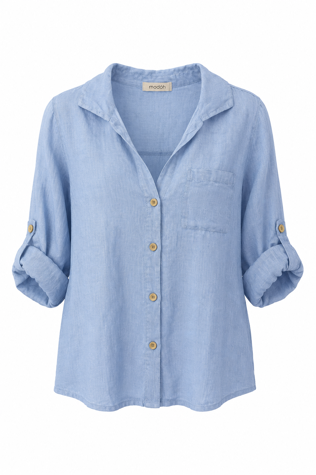 Camicia Crop in Lino con Manica Regolabile