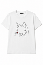 T-shirt Gatto con Line Art e Dettaglio Gioiello