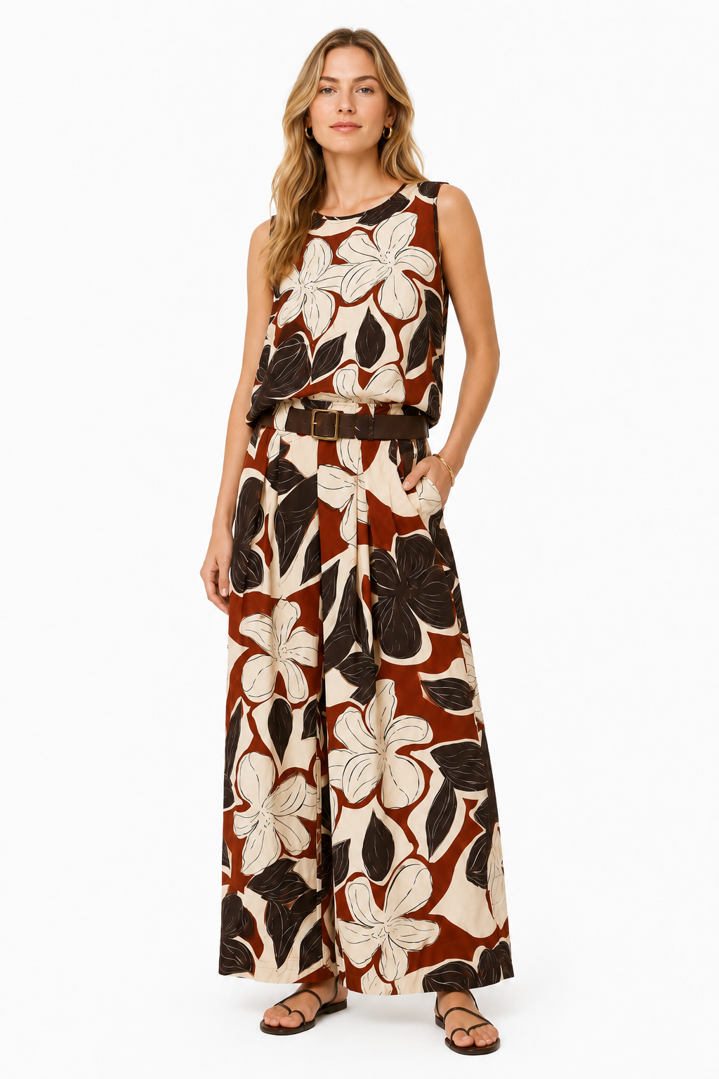 Pantaloni Palazzo Floral Bloom con Cintura