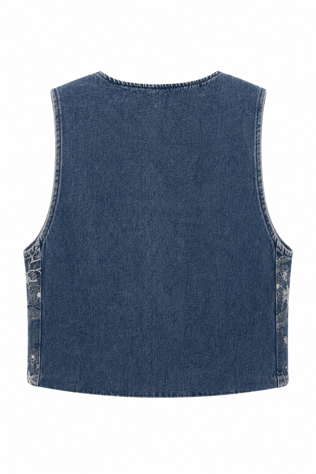 Gilet in Denim Ricamato con Ricamo e Appliqué