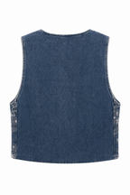 Gilet in Denim Ricamato con Ricamo e Appliqué