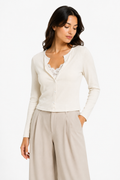 Cardigan Corto in Maglia a Costine con Bordo in Pizzo