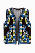 Gilet Ricamato in Stile Folk - Marrone