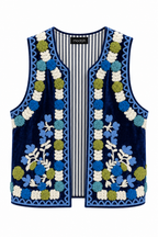 Gilet Ricamato in Stile Folk - Blu