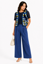 Gilet Ricamato in Stile Folk - Blu