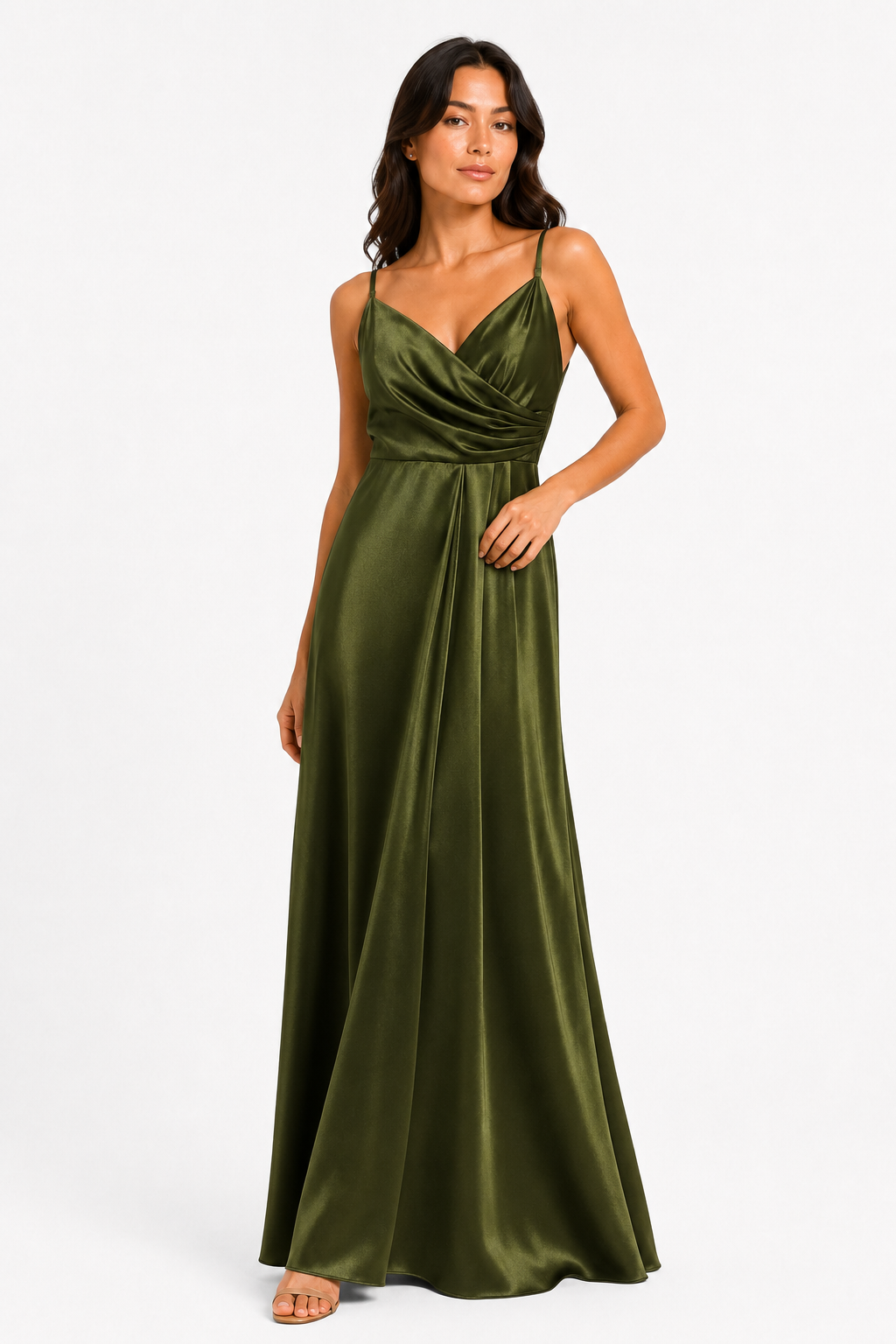 Elegante Abito Lungo Drappeggiato in Raso Bordeaux
