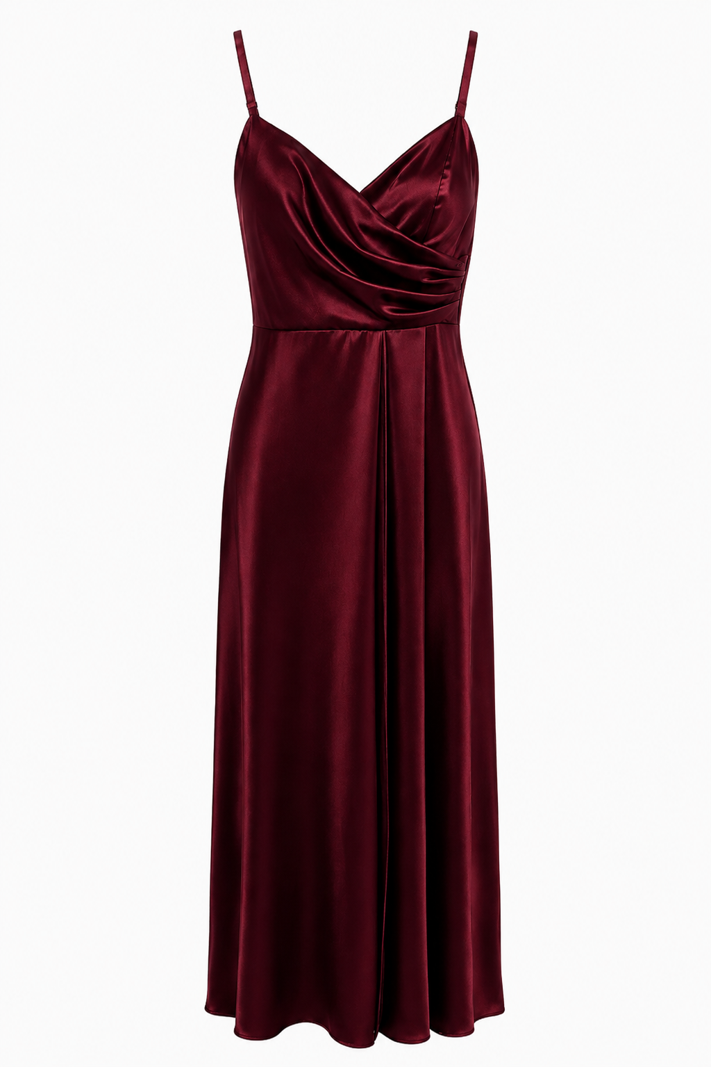 Elegante Abito Lungo Drappeggiato in Raso Bordeaux