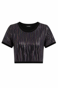 Crop Top Nero con Paillettes