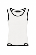op Canotta Bianco in Maglia con Profili a Contrasto e Cut-Out