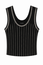 Top Canotta in Maglia a Costine con Righe di Strass