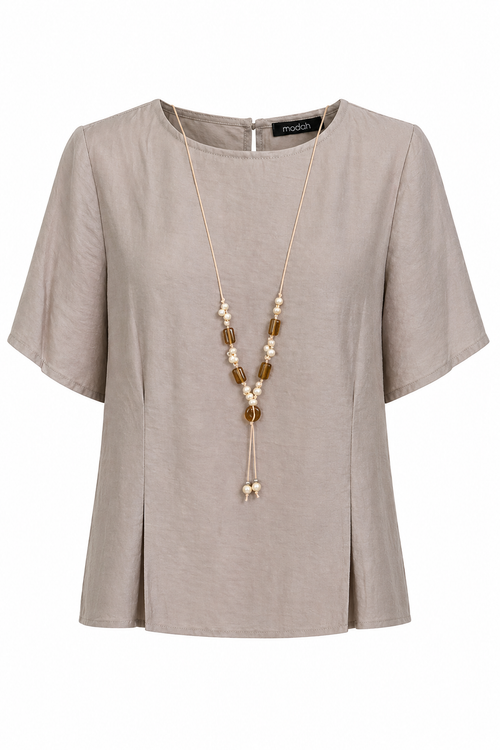 Blusa Beige con Collana Coordinata Khaki