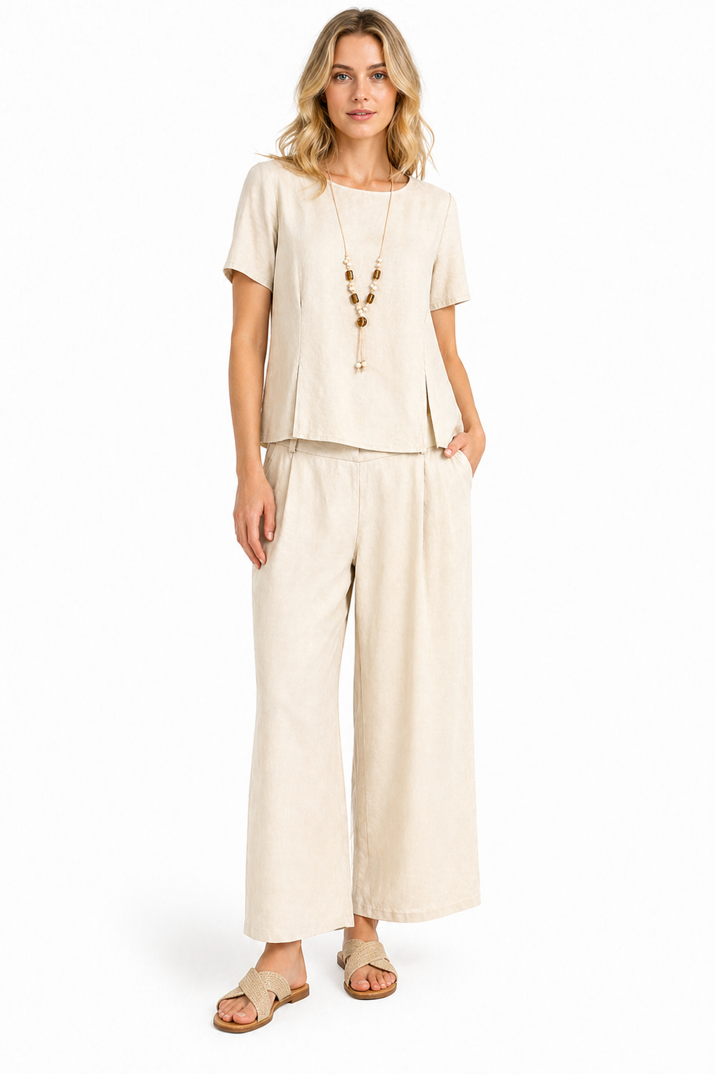 Blusa Beige con Collana Coordinata