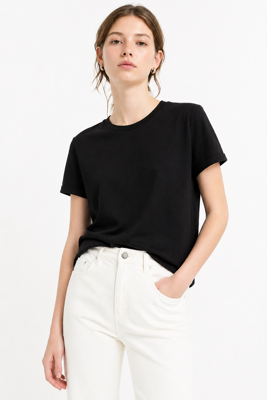 T-shirt Essential a Girocollo con Risvolto