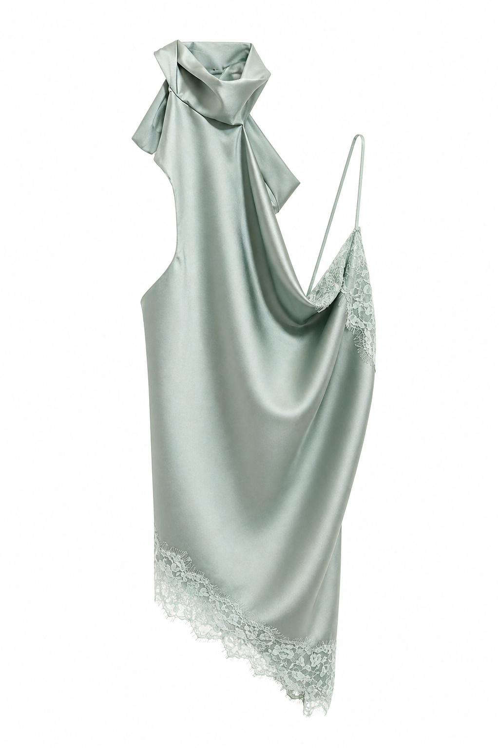 Top Satinato Asimmetrico con Dettagli in Pizzo