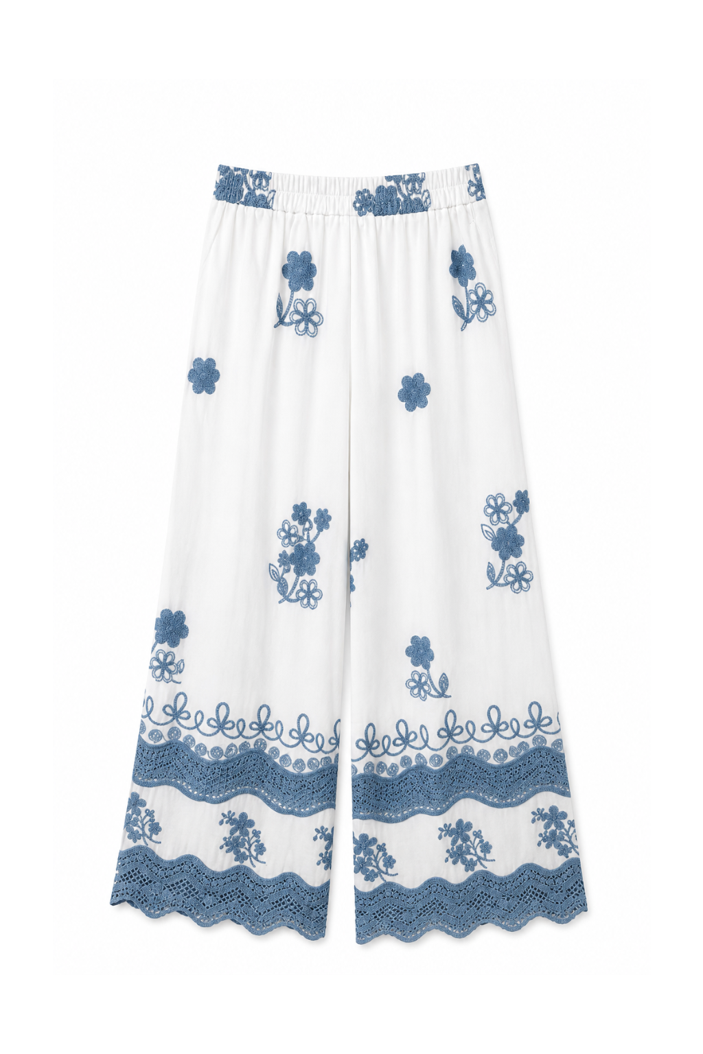 Pantalone Palazzo Bianco con Ricami e Crochet