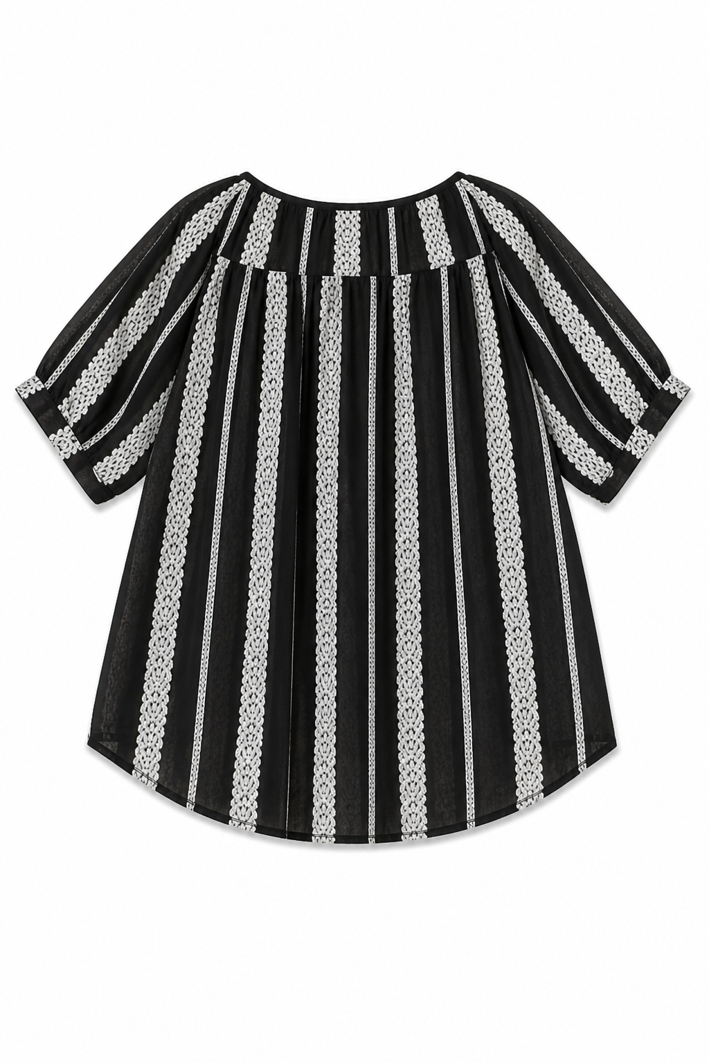 Blusa Boho-Chic a Righe e Ricami con Nappine