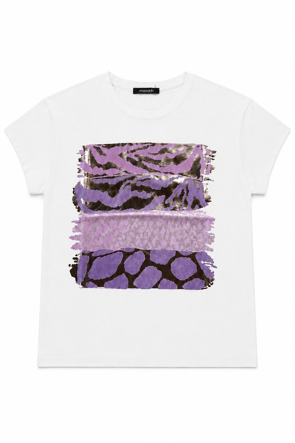 T-shirt con Mix di Stampe Animalier e Foil Argento